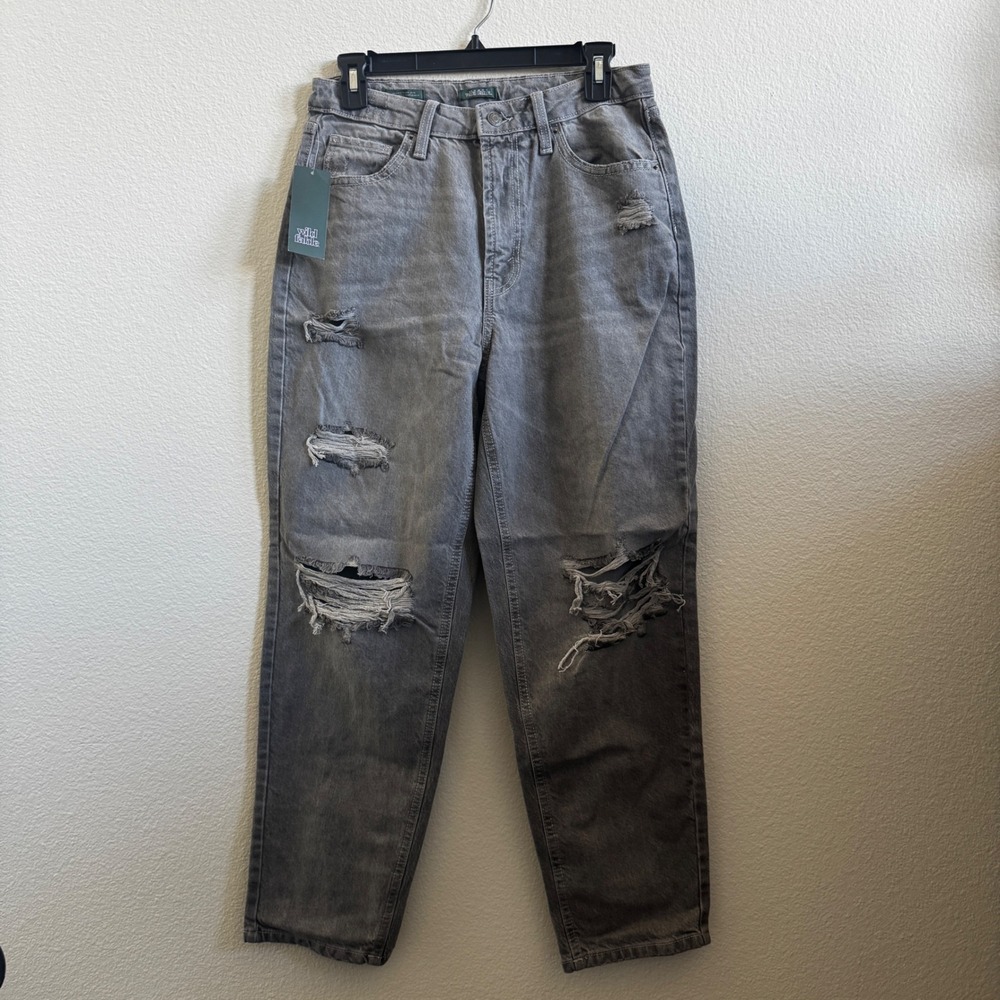NWT Wild Fable Gray Distressed High Rise Tapered Mom Jeans Size 8
